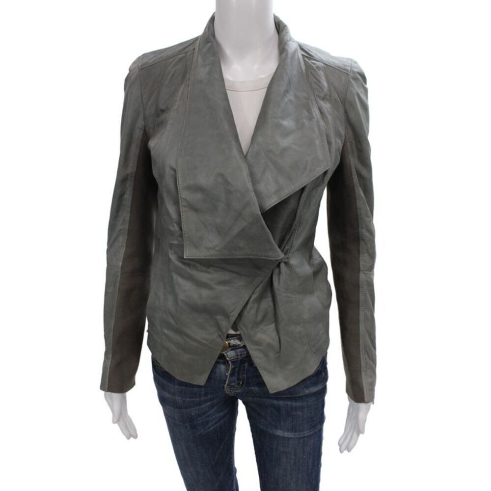 Trouve Women Biker Leather Jacket Gray Long Sleeve Hook Eye Size XS